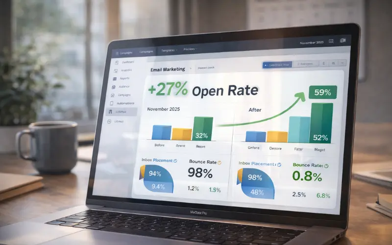 email open rates 2025 analytics dashboard showing lift from email marketing news november 2025