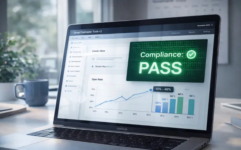 email marketing news november 2025 gmail dmarc compliance dashboard showing open rate increase